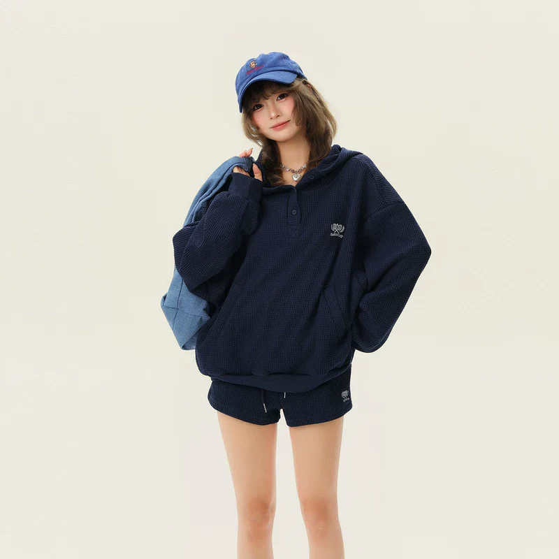 Waffle Knit Embroidered Pullover Hoodie - Image 6