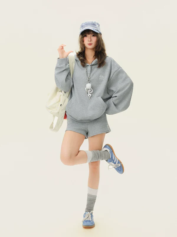 Waffle Knit Embroidered Pullover Hoodie - Image 7