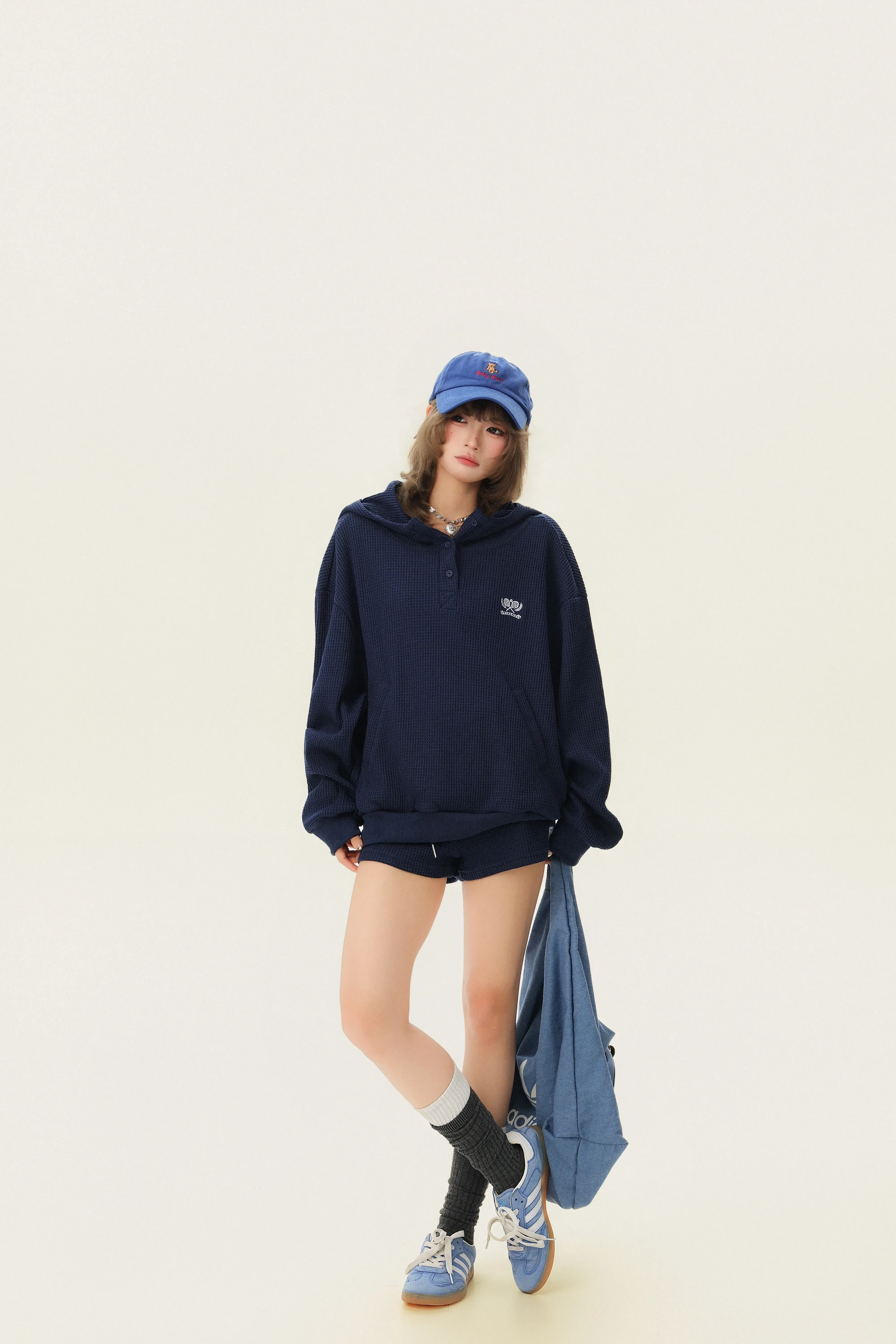 Waffle Knit Embroidered Pullover Hoodie - Image 8