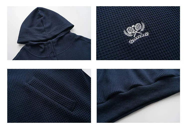 Waffle Knit Embroidered Pullover Hoodie - Image 9