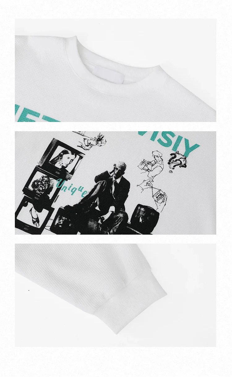 Waffle Knit Graphic Crewneck Pullover - Image 11