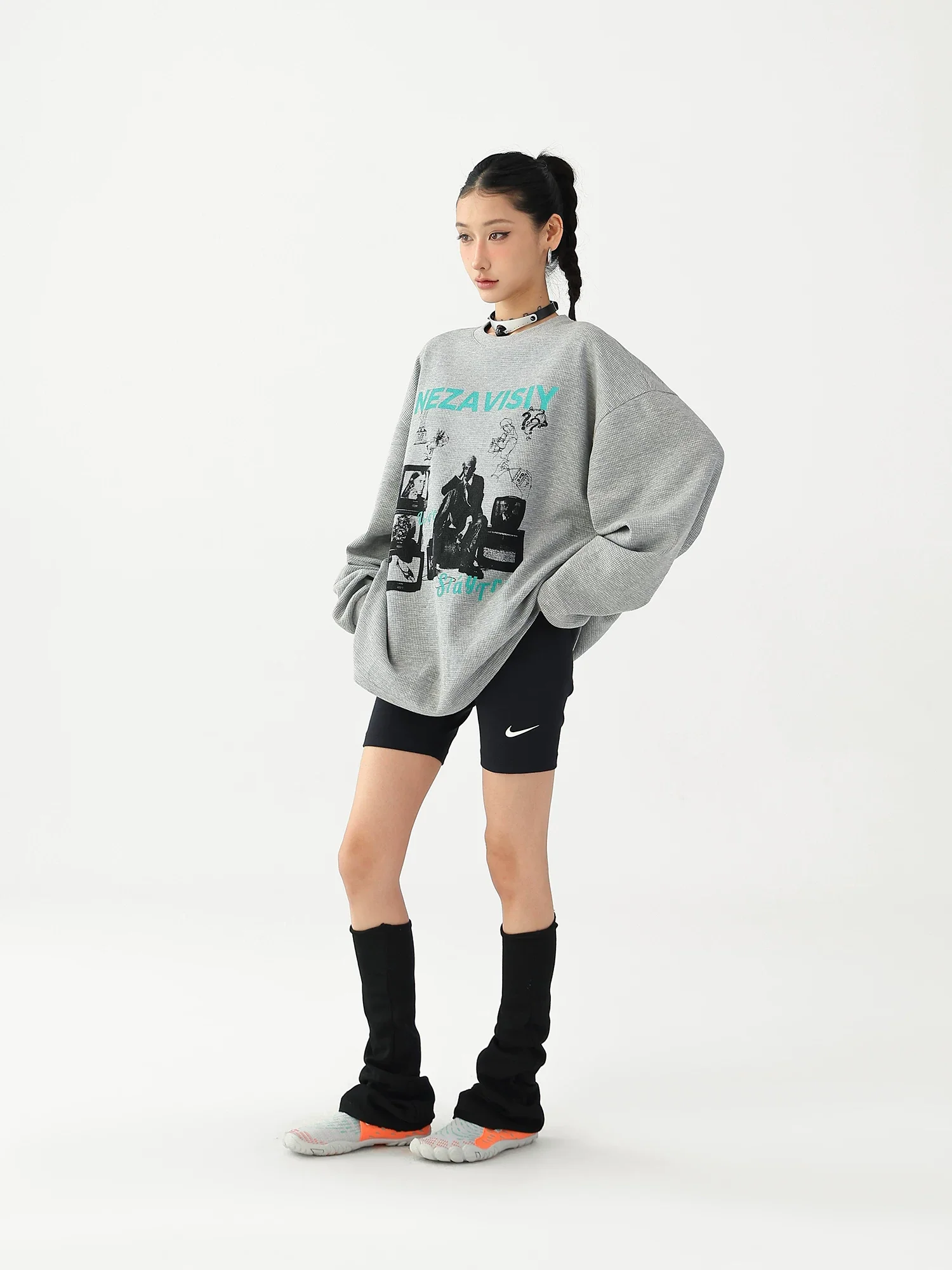 Waffle Knit Graphic Crewneck Pullover - Image 4