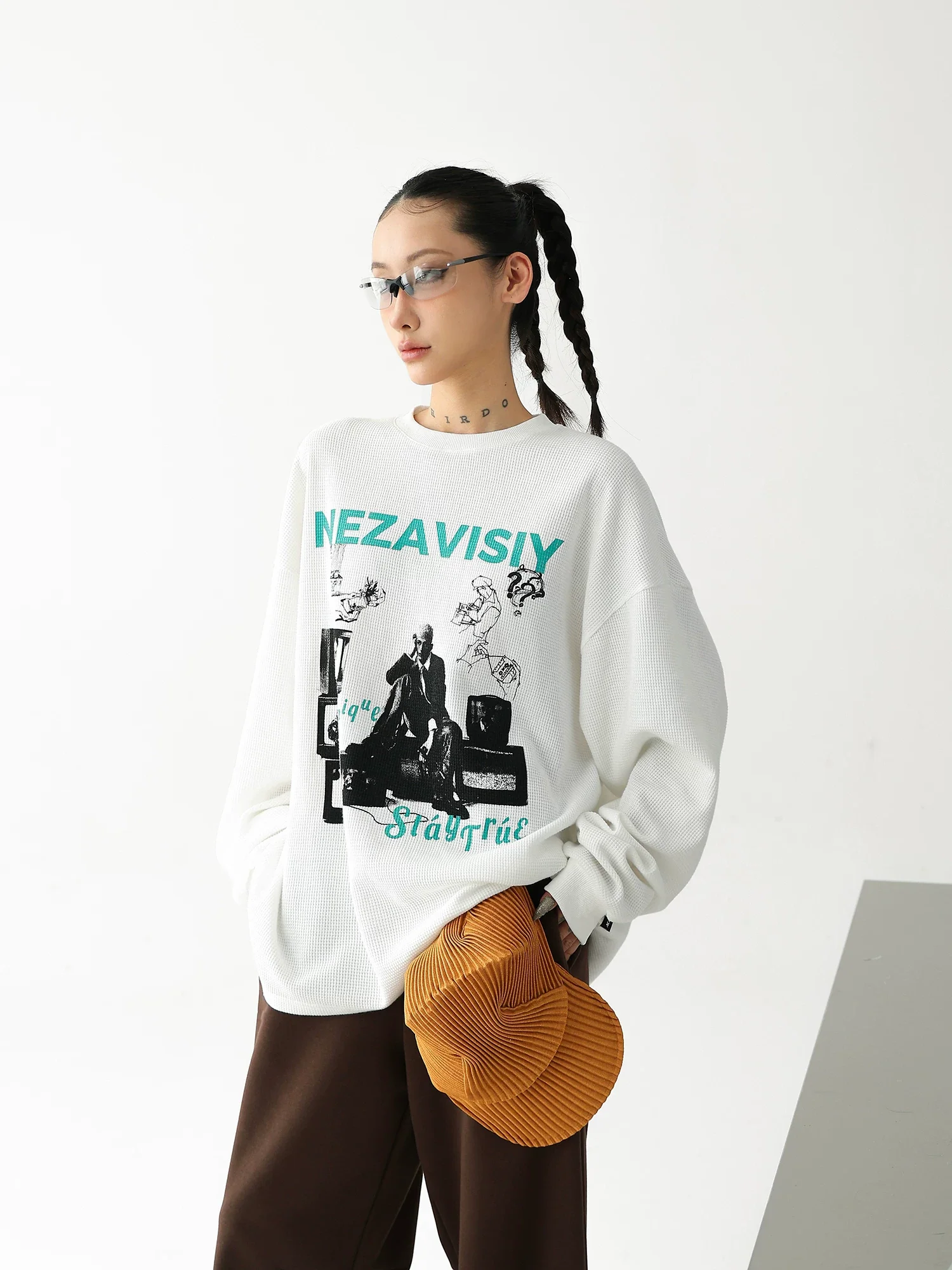 Waffle Knit Graphic Crewneck Pullover - Image 6