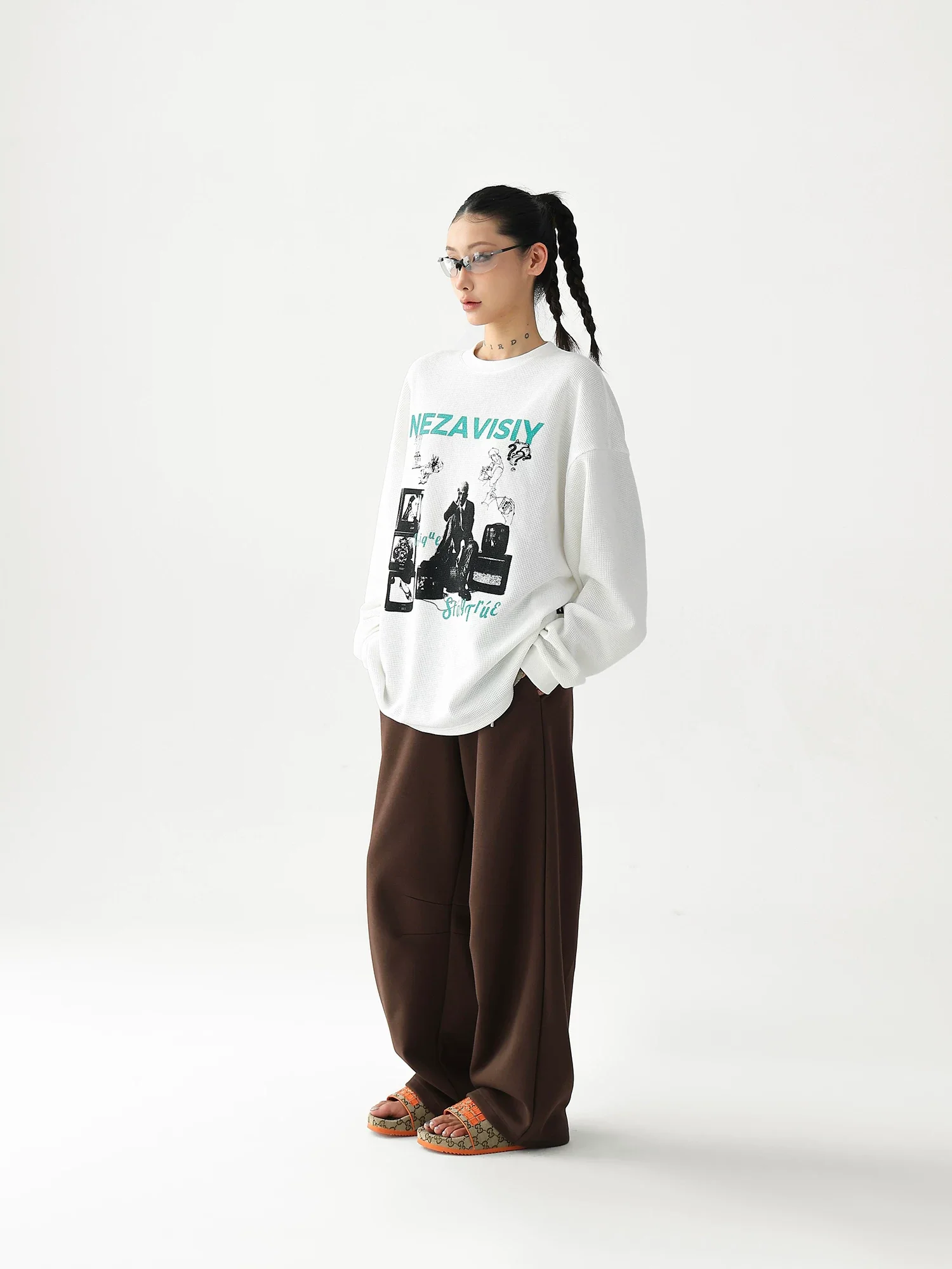 Waffle Knit Graphic Crewneck Pullover - Image 9
