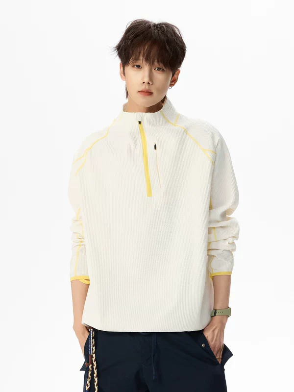 Waffle Knit Half-Zip Long-Sleeve Sweatshirt - Image 2