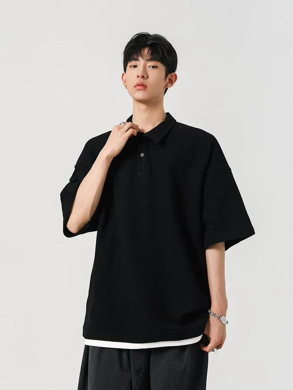 Waffle Knit Short Sleeve Polo Shirt - Image 4