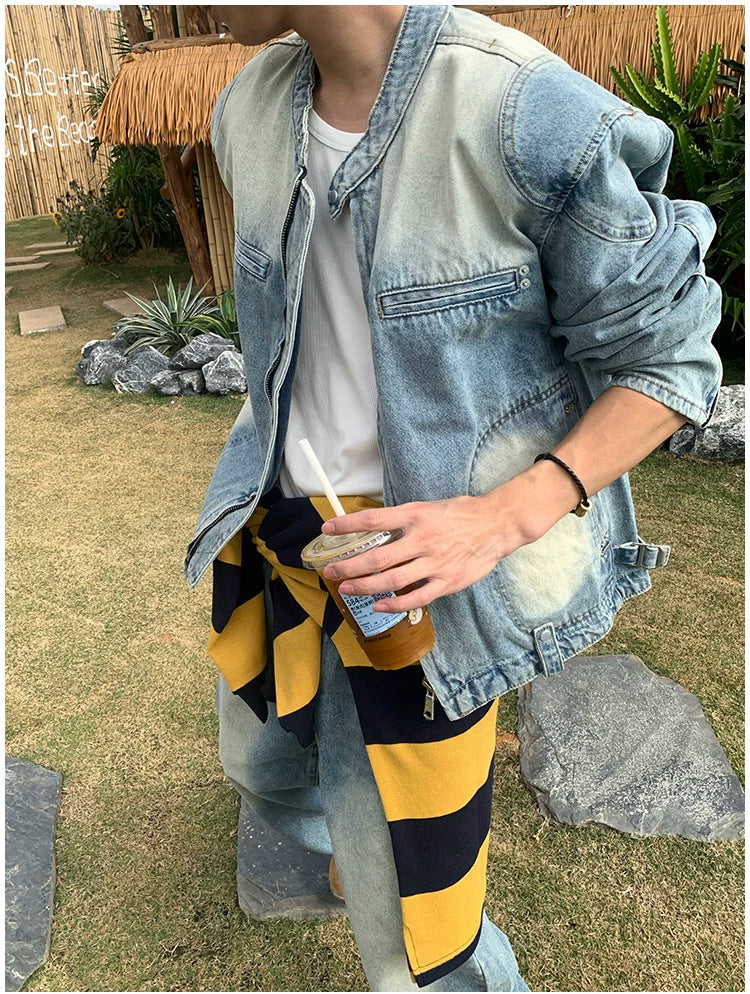 Washed Distressed Denim Jacket and Pants - Image 10
