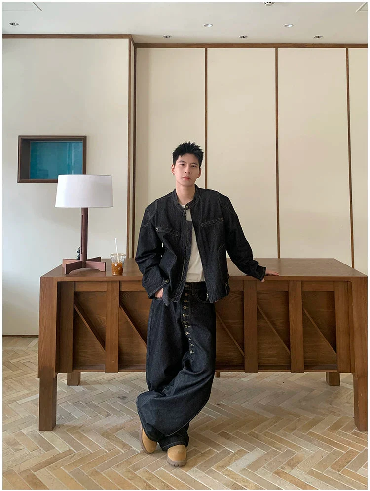Washed Distressed Denim Jacket and Pants - Image 2
