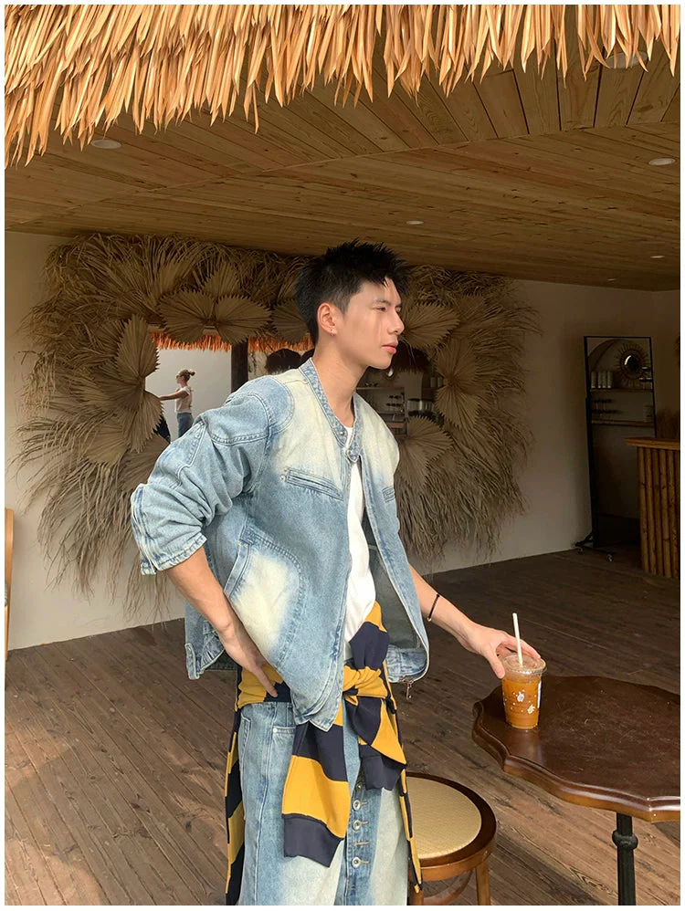 Washed Distressed Denim Jacket and Pants - Image 7