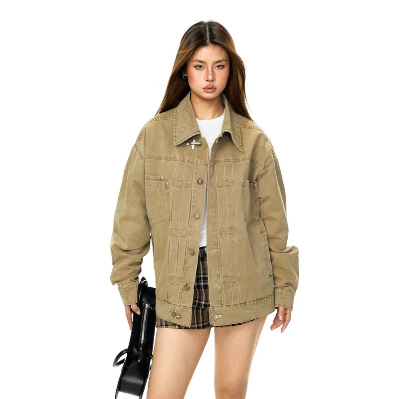 Washed Retro Collared Workwear Jacket - Image 3