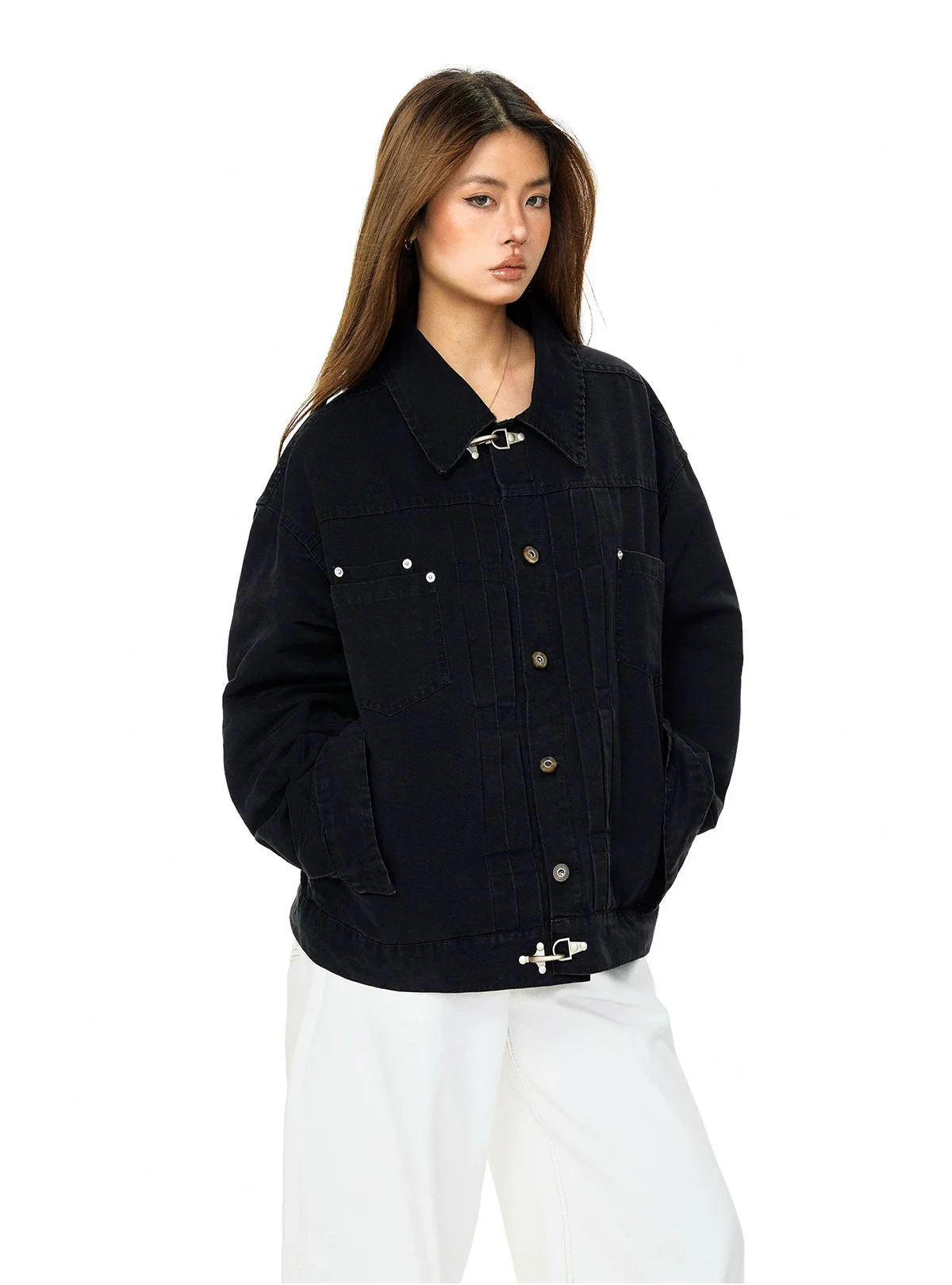 Washed Retro Collared Workwear Jacket - Image 4