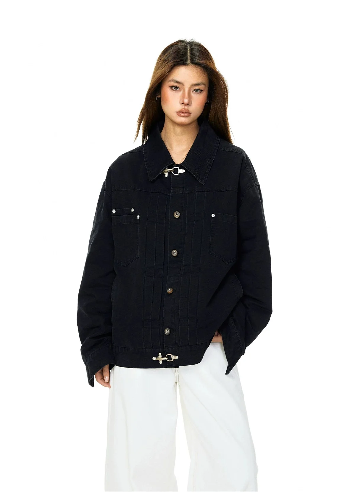 Washed Retro Collared Workwear Jacket - Image 6