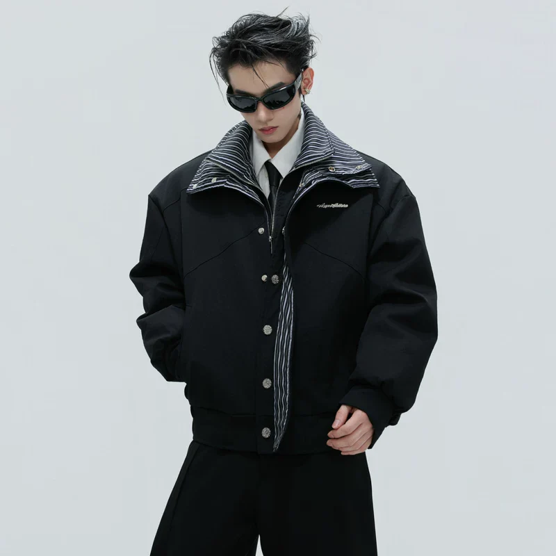 Washed Striped Faux Two-Piece Cotton Jacket - Image 3