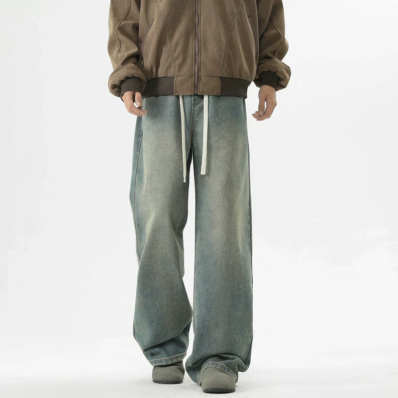 Washed Wide Leg Drawstring Jeans - Image 4