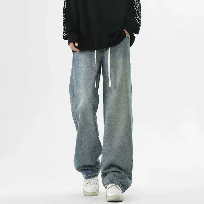 Washed Wide Leg Drawstring Jeans - Image 6