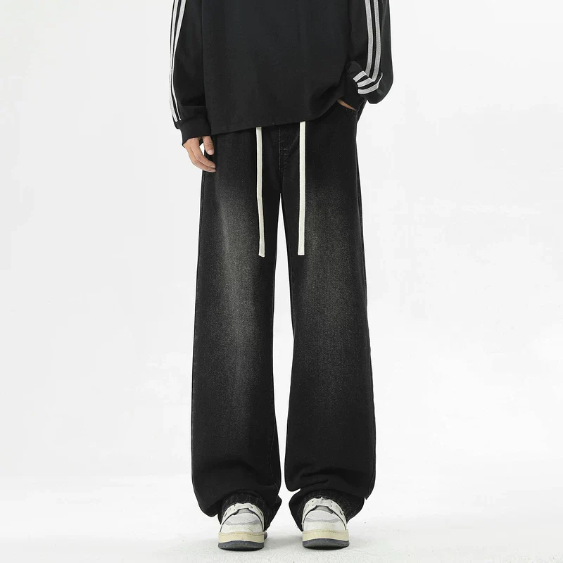 Washed Wide Leg Drawstring Jeans - Image 7