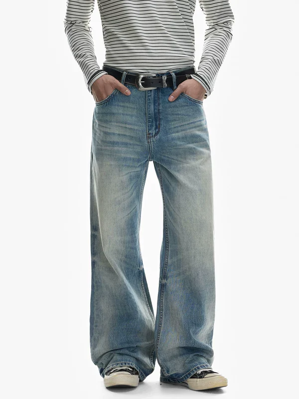 Washed Wide Leg Straight Fit Jeans - Image 2