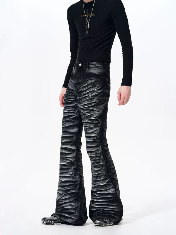 Water Ripple Distressed Flared Jeans - Image 2