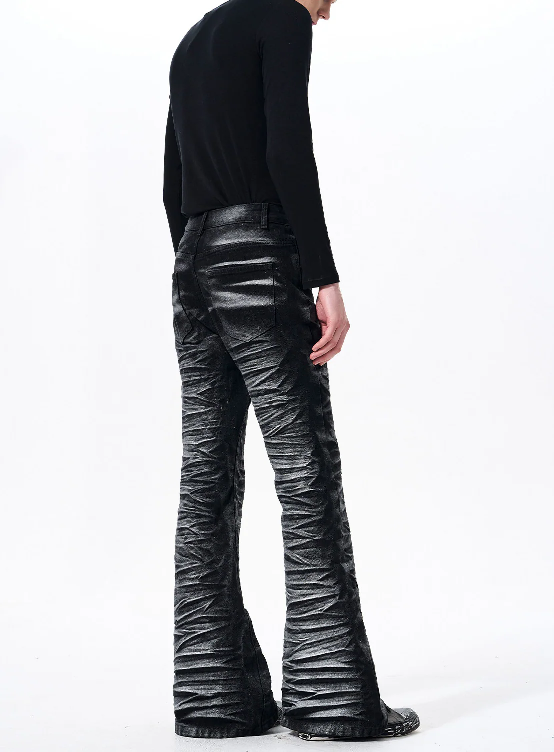 Water Ripple Distressed Flared Jeans - Image 5