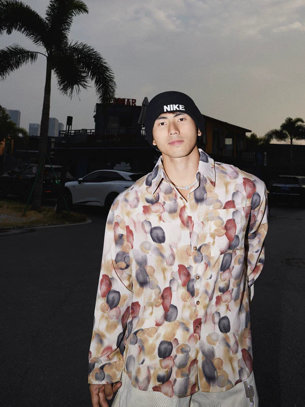 Watercolor Floral Print Long-Sleeve Shirt