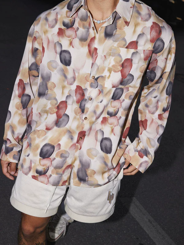 Watercolor Floral Print Long-Sleeve Shirt - Image 4