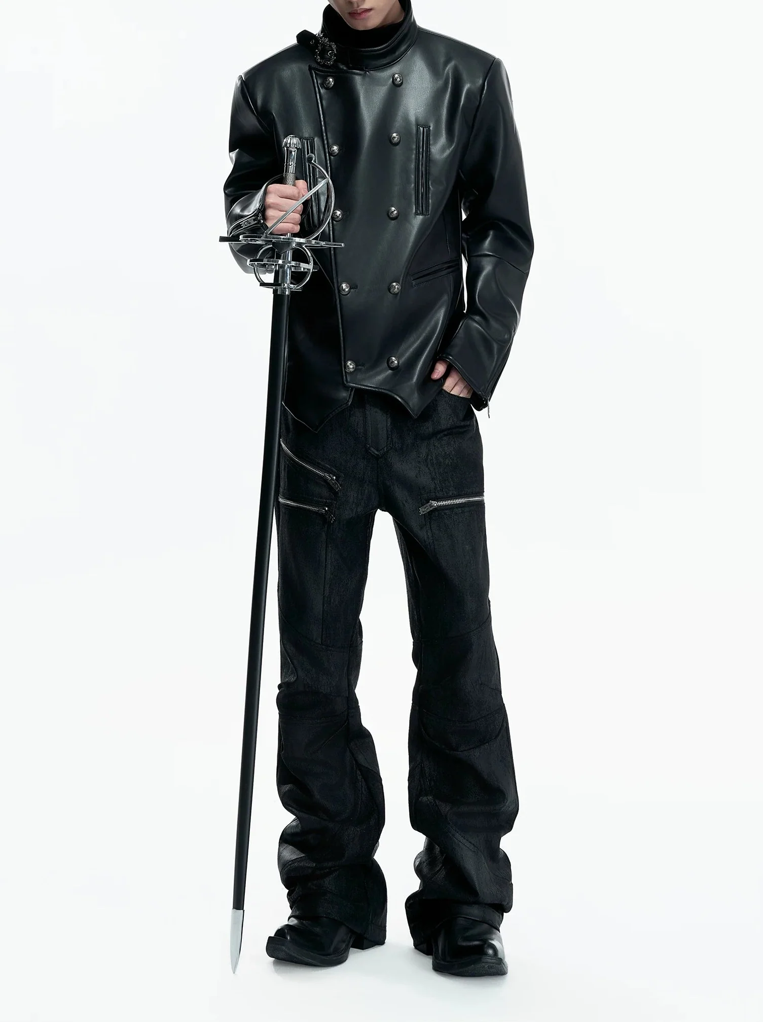 Waxed Distressed Stacked Straight Leg Pants - Image 4