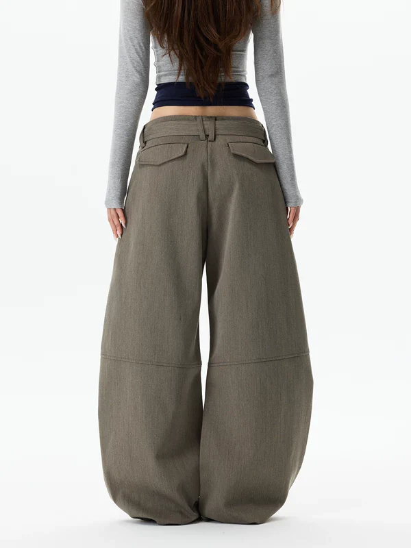 Wide Leg Belted Drape Casual Pants - Image 4