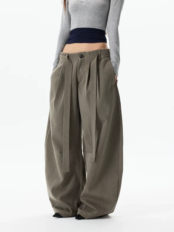 Wide Leg Belted Drape Casual Pants - Image 5