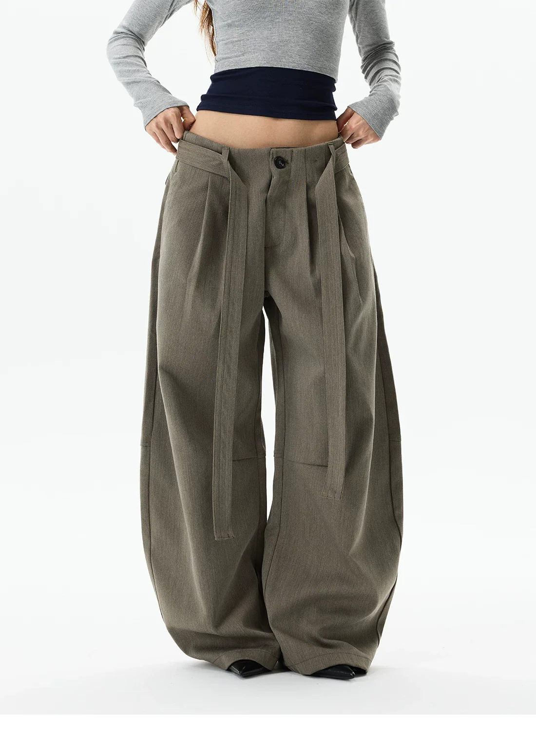 Wide Leg Belted Drape Casual Pants - Image 6