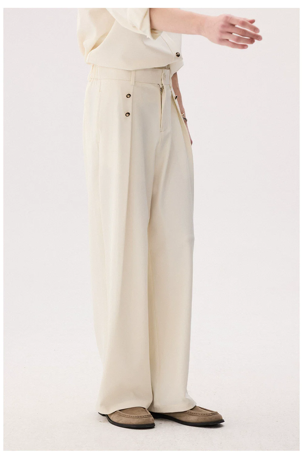 Wide Leg Button Detail Casual Pants - Image 6