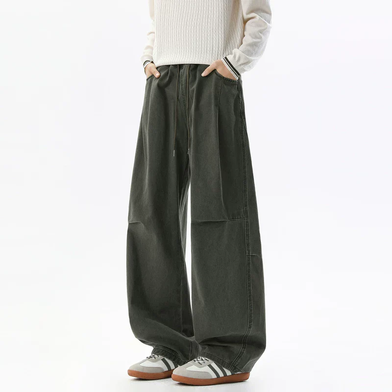Wide Leg Cotton Drawstring Cargo Pants