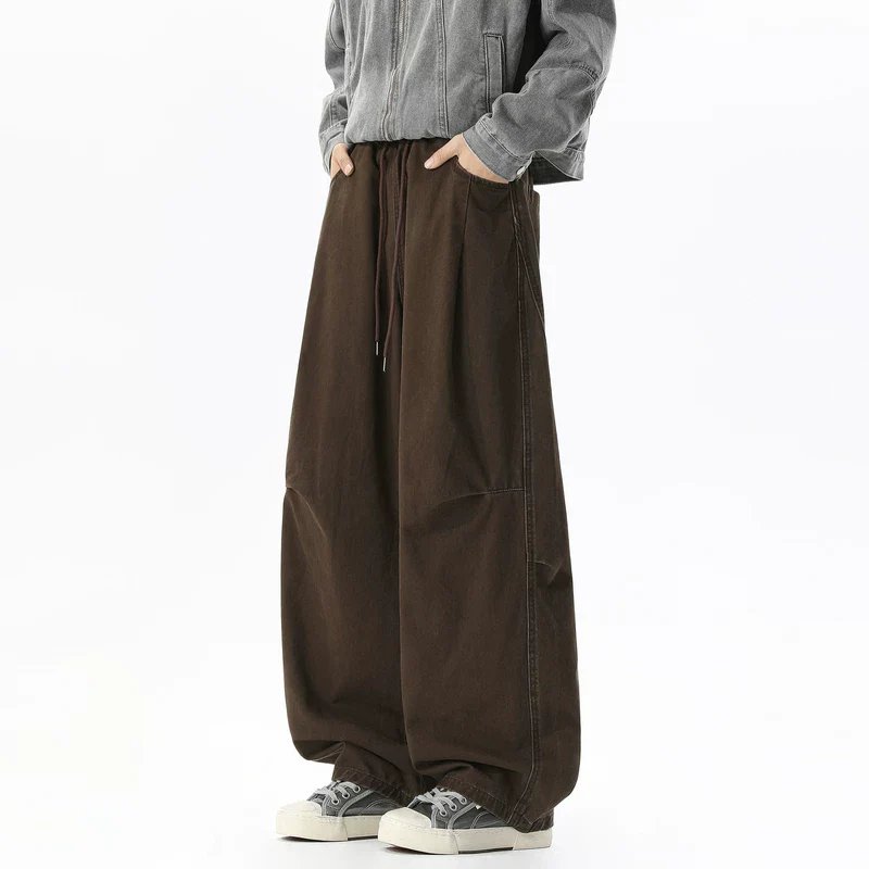Wide Leg Cotton Drawstring Cargo Pants - Image 4