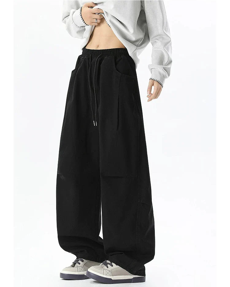 Wide Leg Cotton Drawstring Cargo Pants - Image 6