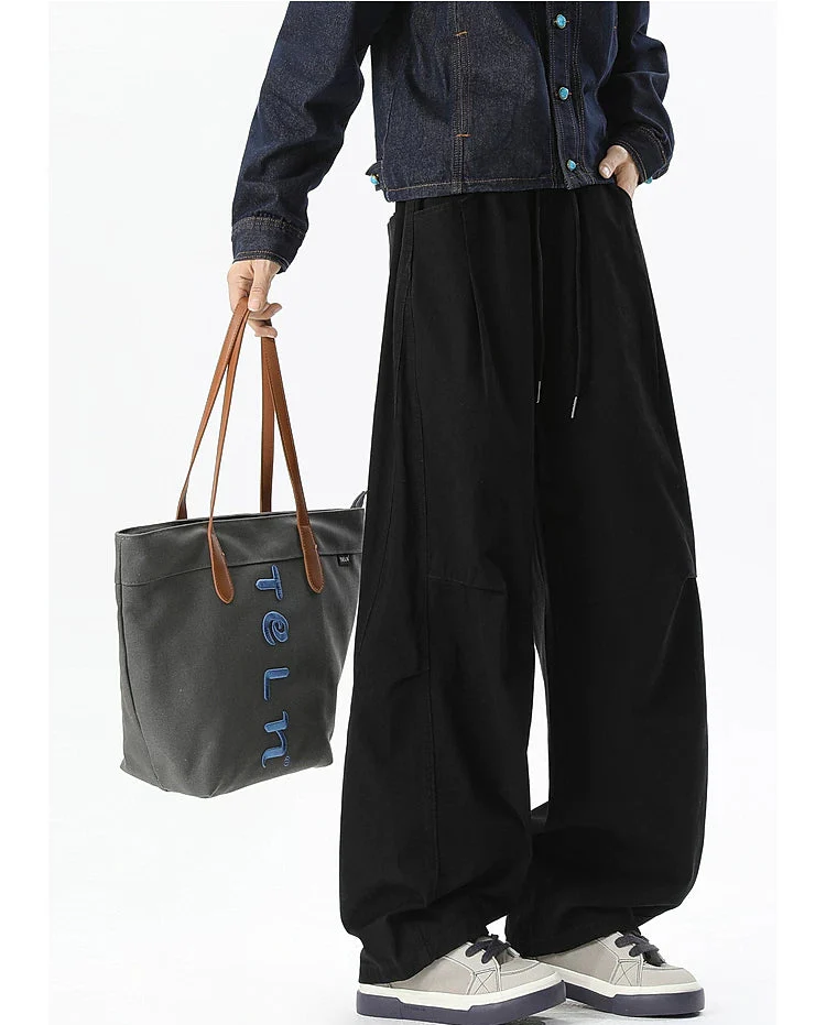 Wide Leg Cotton Drawstring Cargo Pants - Image 8