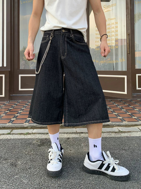 Wide-Leg Cropped Denim Streetwear Pants - Image 2