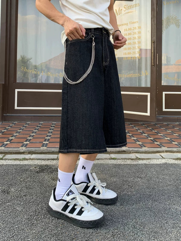 Wide-Leg Cropped Denim Streetwear Pants - Image 3