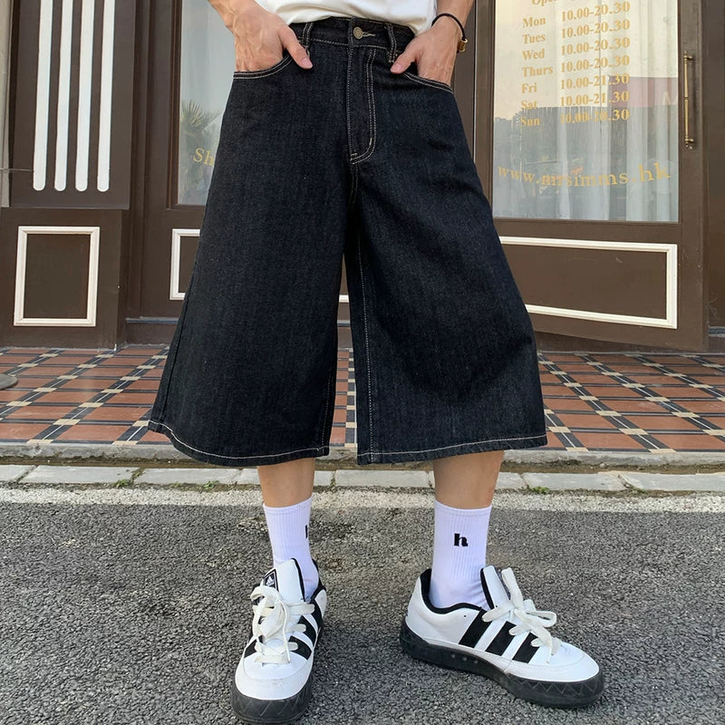 Wide-Leg Cropped Denim Streetwear Pants - Image 4