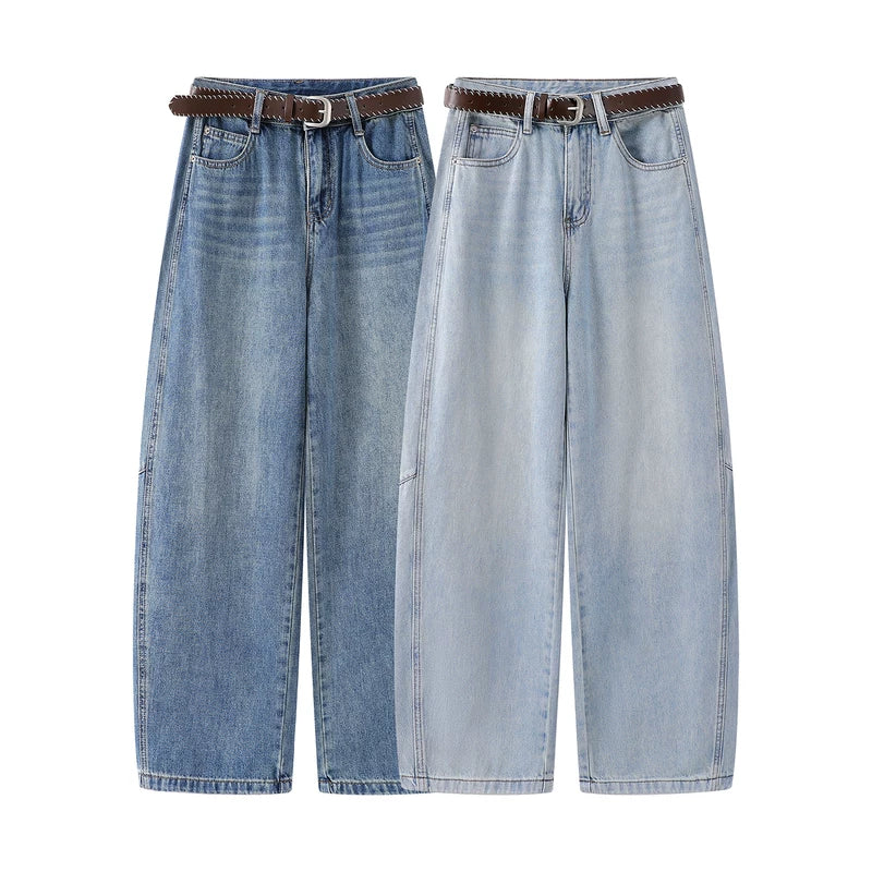 Wide Leg Curved Denim Pants