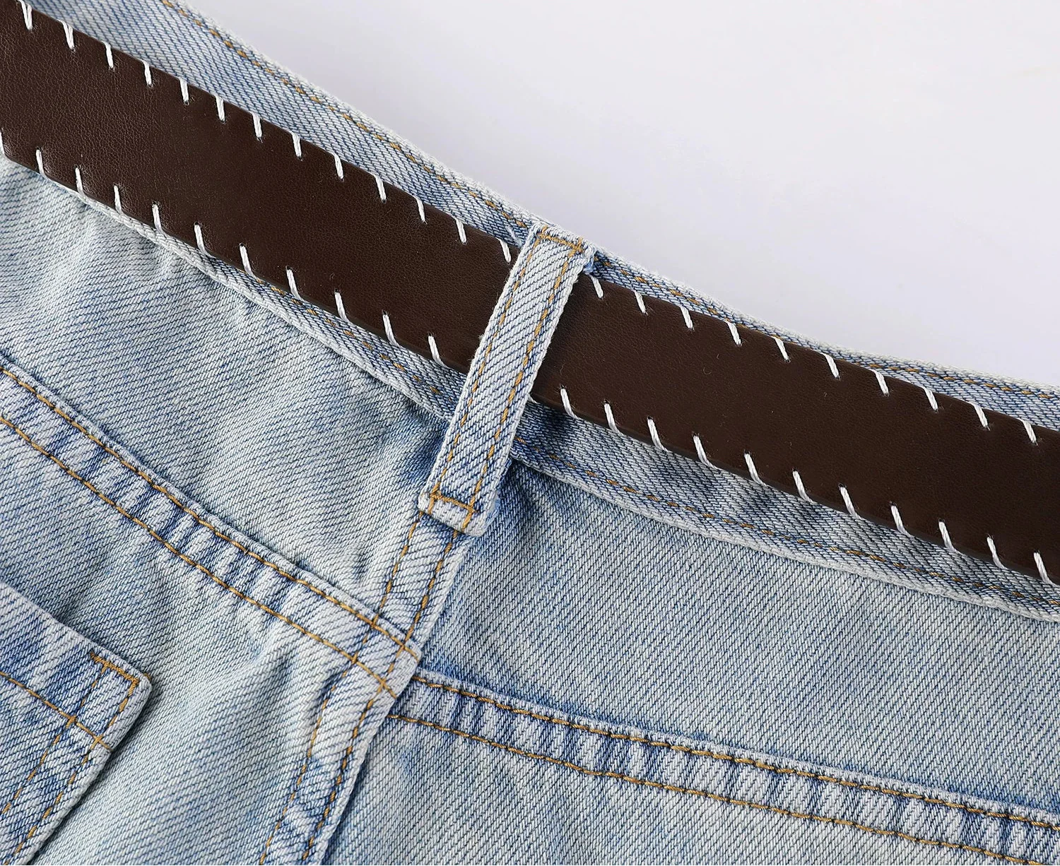 Wide Leg Curved Denim Pants - Image 8