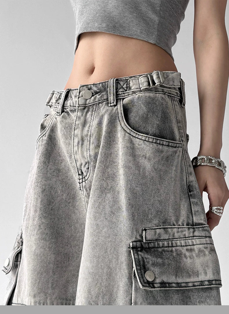 Wide Leg Denim Cargo Pants - Image 6