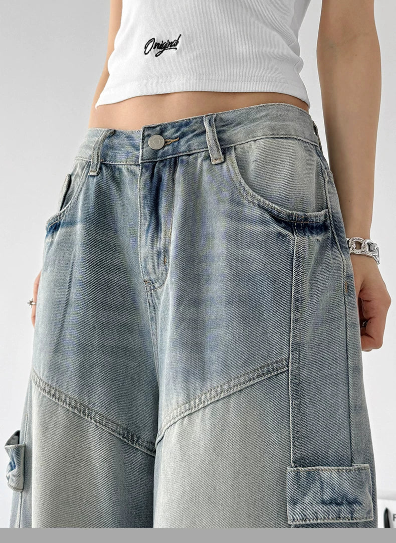 Wide Leg Denim Cargo Pants - Image 6