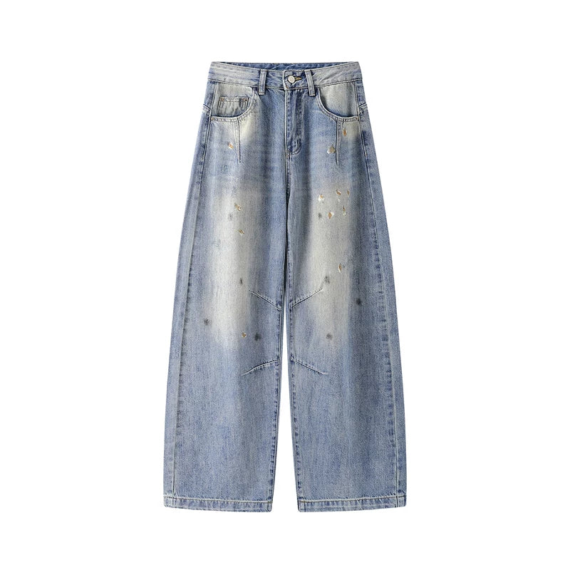 Wide Leg Distressed Washed Jeans
