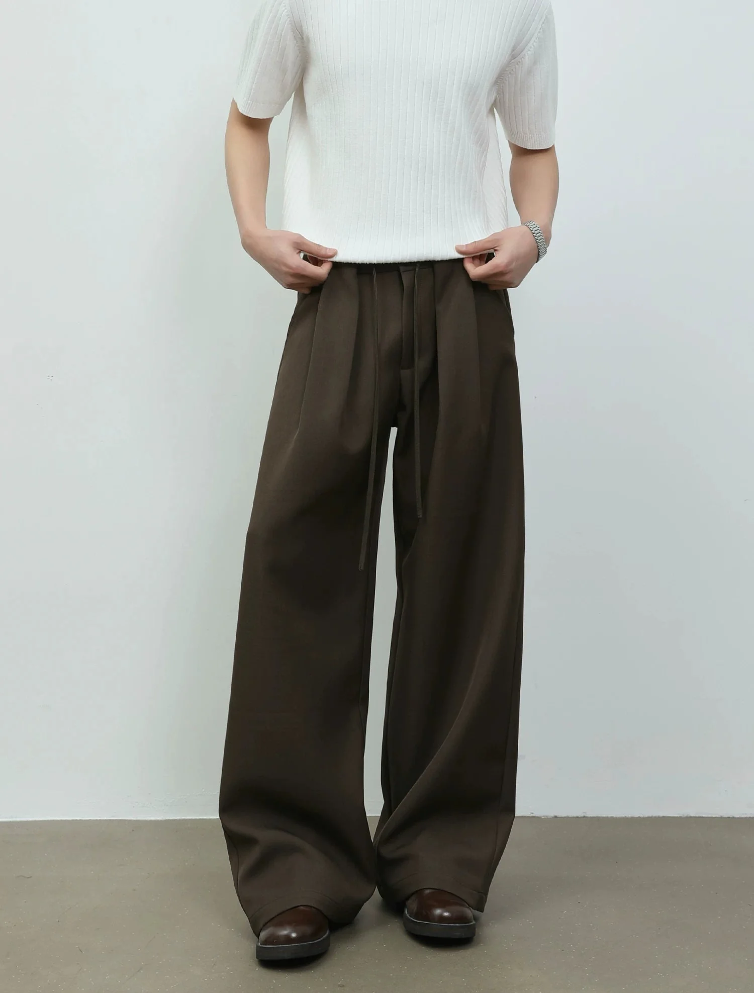 Wide Leg Double Pleated A-Line Pants - Image 8