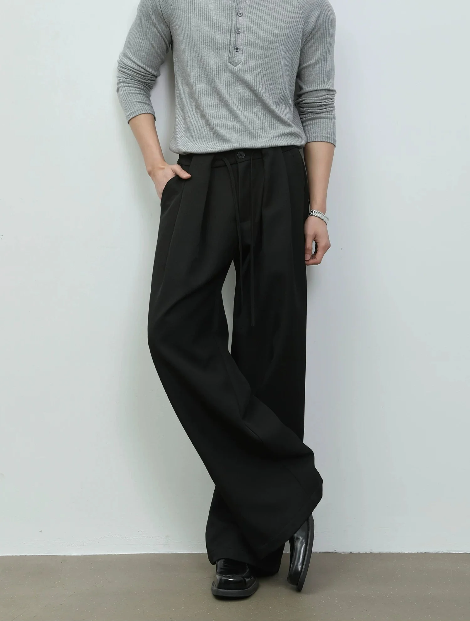 Wide Leg Double Pleated A-Line Pants - Image 9