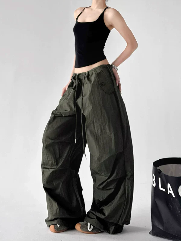 Wide Leg Drawstring Cargo Paratrooper Pants - Image 10