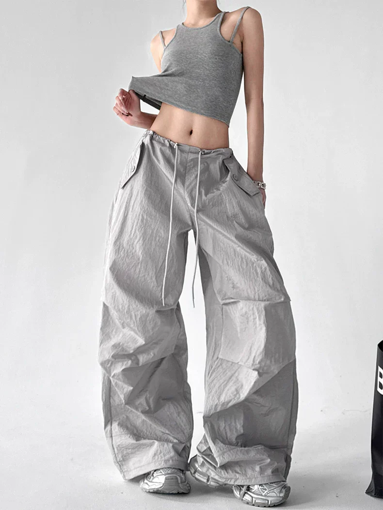 Wide Leg Drawstring Cargo Paratrooper Pants - Image 11