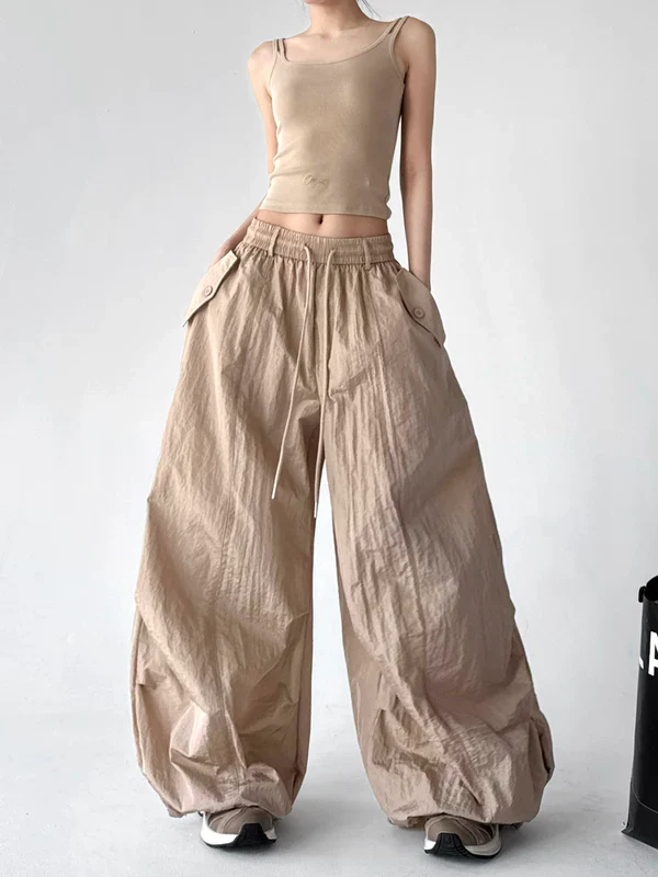 Wide Leg Drawstring Casual Cargo Pants - Image 3