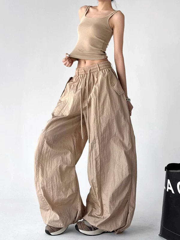 Wide Leg Drawstring Casual Cargo Pants - Image 5