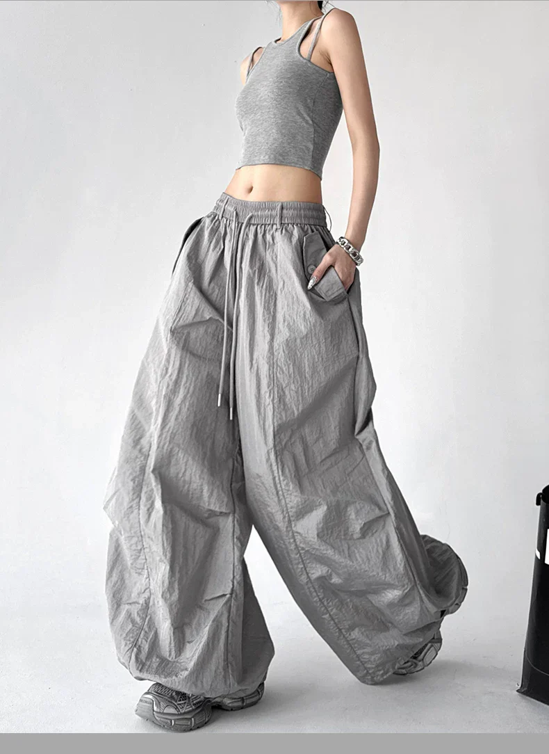 Wide Leg Drawstring Casual Cargo Pants - Image 6