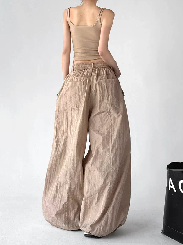 Wide Leg Drawstring Casual Cargo Pants - Image 7
